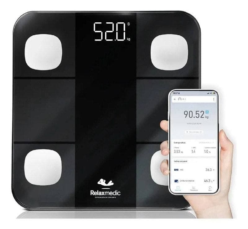 Balança Digital Corporal Bioimpedância Aplicativo Bluetooth Relaxmedic